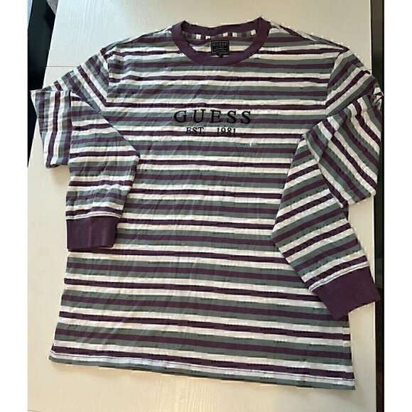 Rare GUESS Los Angeles EST. 1981 Spell Out Striped Long Sleeve T Shirt 2000s M - Picture 1 of 7